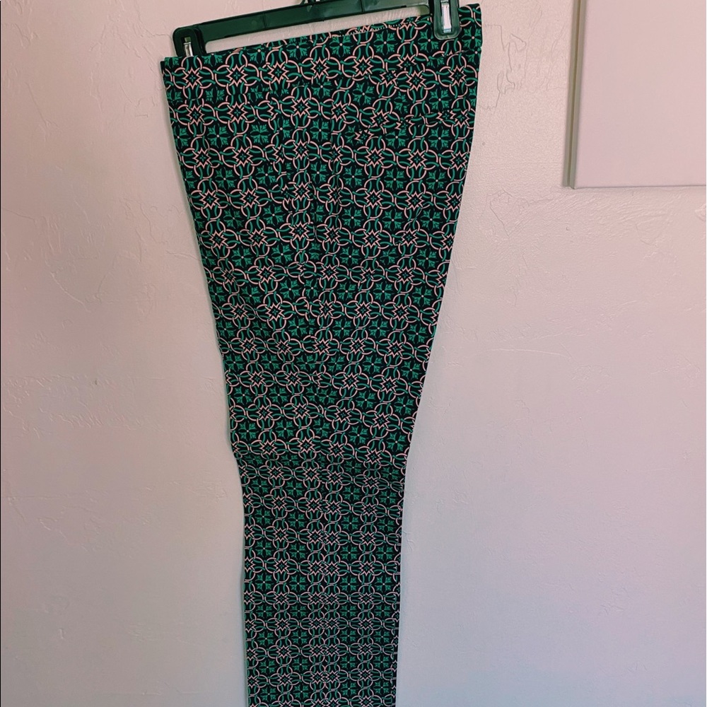 J Crew Green and Pink Patterned Trousers